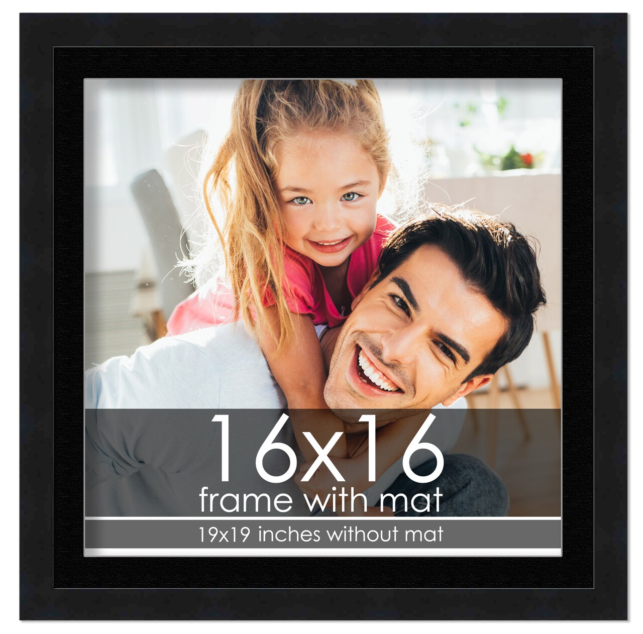 16x16 Frame with Mat - Black 19x19 Frame Wood Made to Display Print or Poster Measuring 16 x 16 Inches with Black Photo Mat